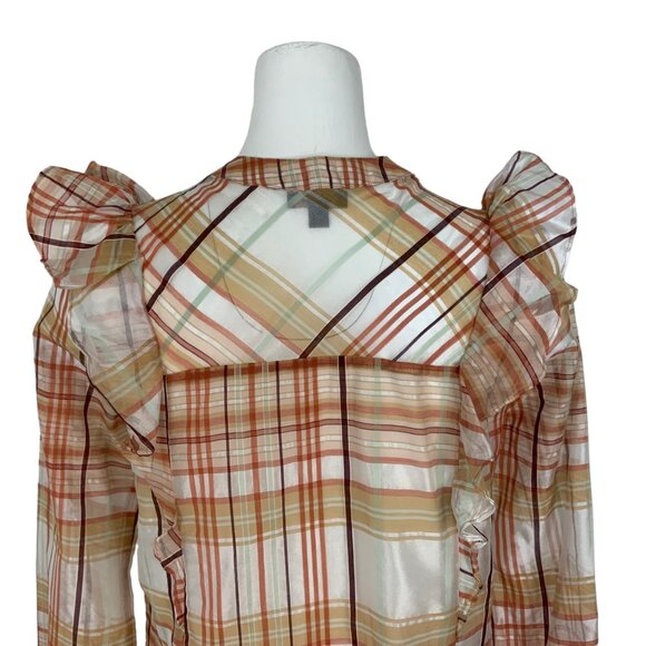 Anthropologie Currant Air Polly Peasant Blouse Top S Plaid Ruffles - Picture 9 of 12
